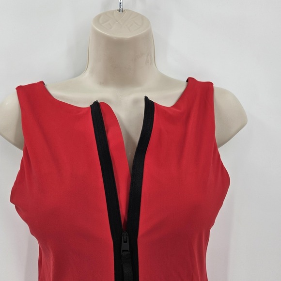 Calvin Klein Swimsuit‎ Womens Small Red One Piece Zip Front Swimwear Logo New - Picture 2 of 13